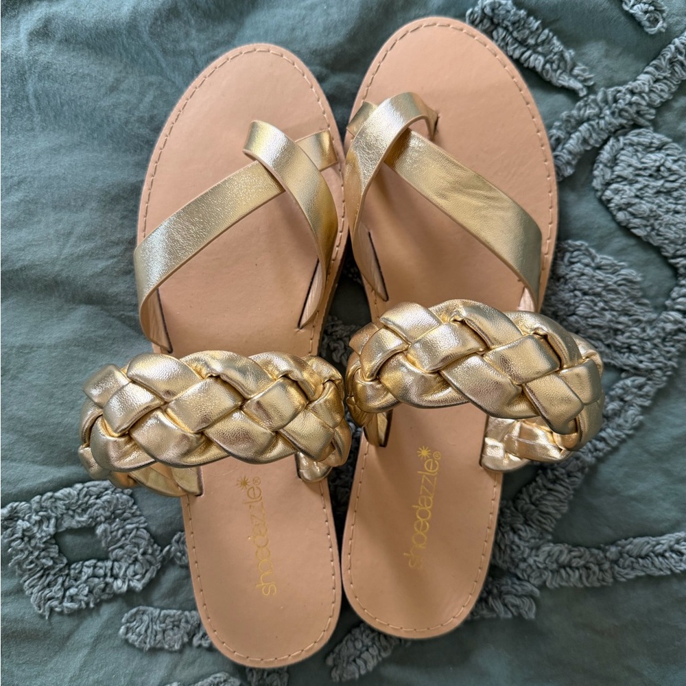 Shoe Dazzle Gold Braided Slide Sandals